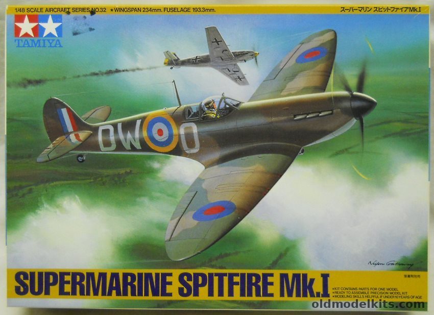 Tamiya 1/48 Supermarine Spitfire Mk.I With Squadron Canopies, 61032-1800 plastic model kit